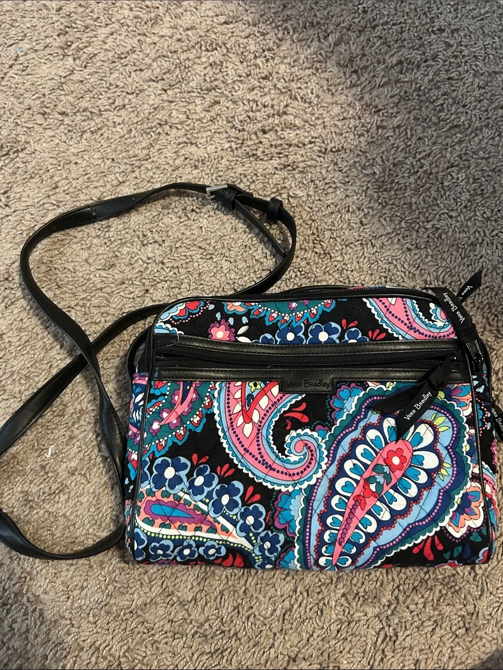 Vera Bradley Black Multicolor Paisley Crossbody with Pink & Blue Accents